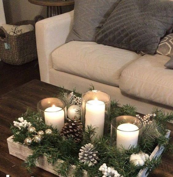 plateau en bois et deco de noel 